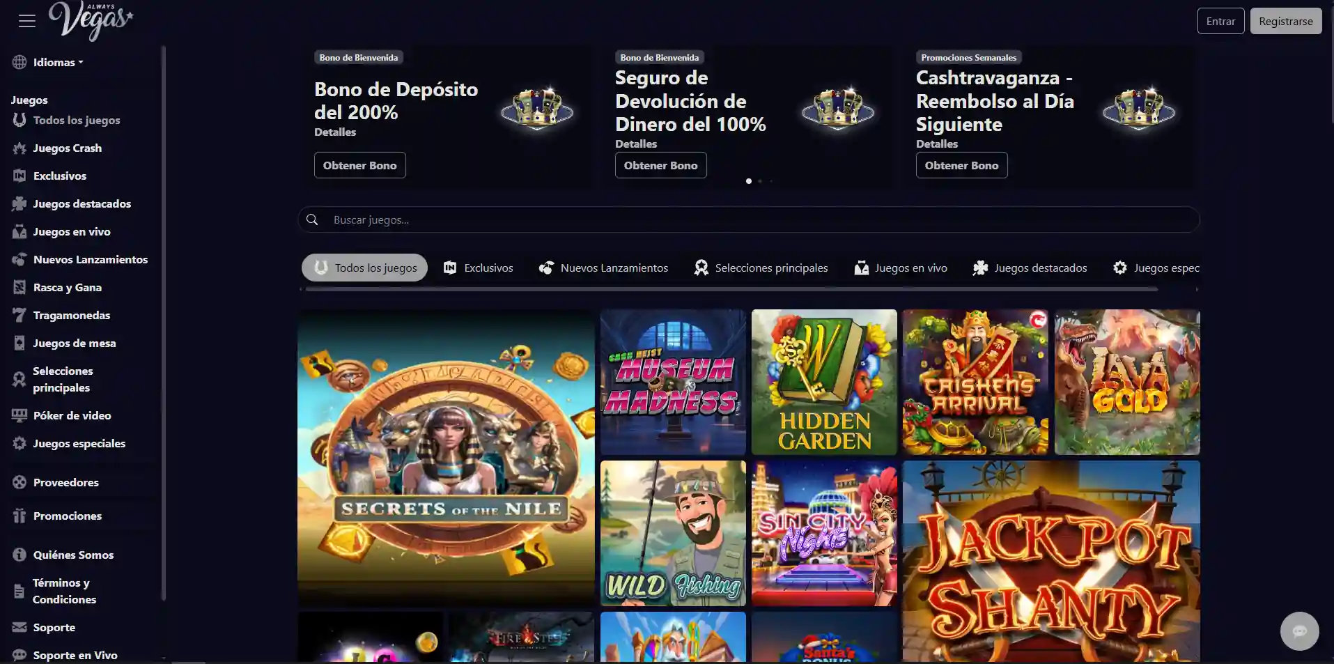Página oficial de promociones de Always Vegas con el bono de bienvenida