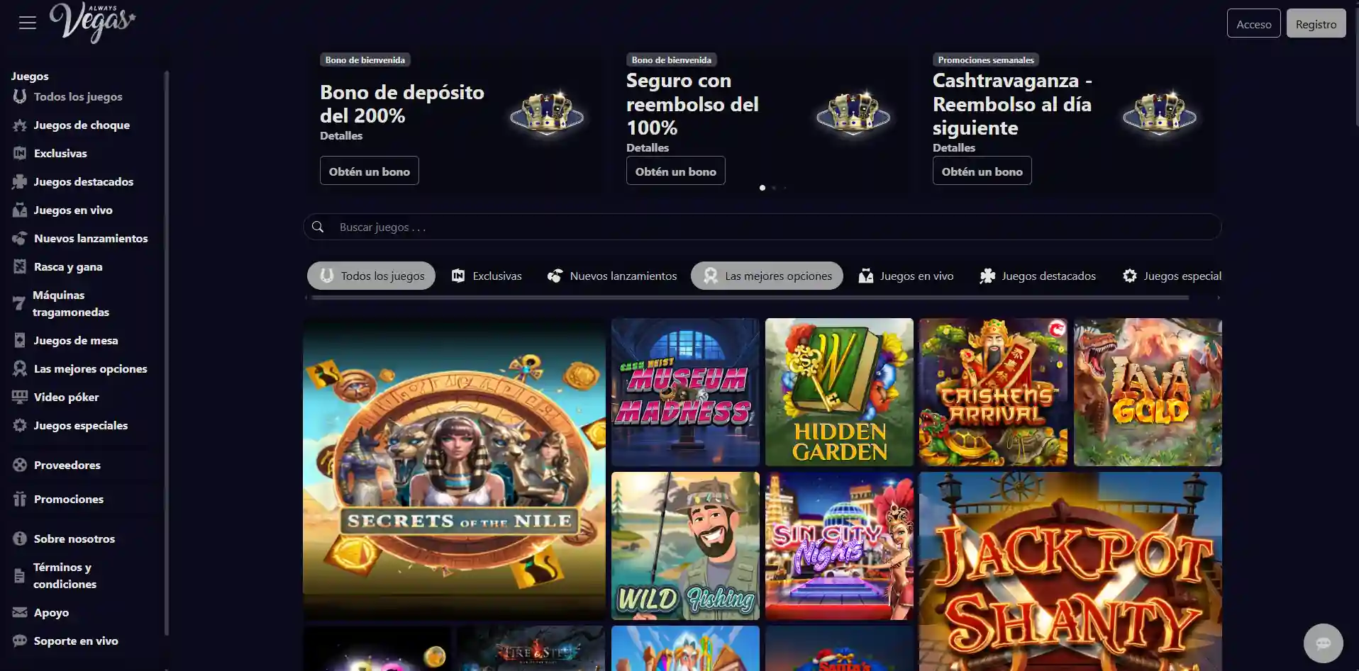 Captura requerida de la sección oficial de promociones de Always Vegas